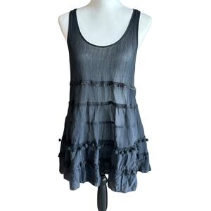Feather Bone Tunic Top Women's L Black Sheet Tiered Pom Pom Anthropologie‎